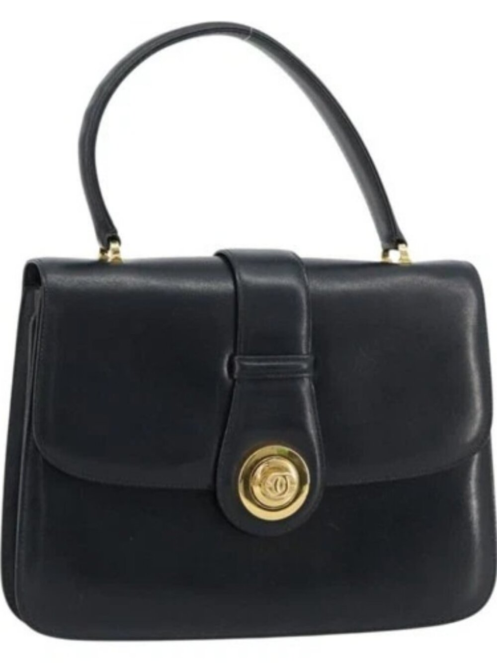 GUCCI Hand Bag Leather Navy Gold Auth ka4422